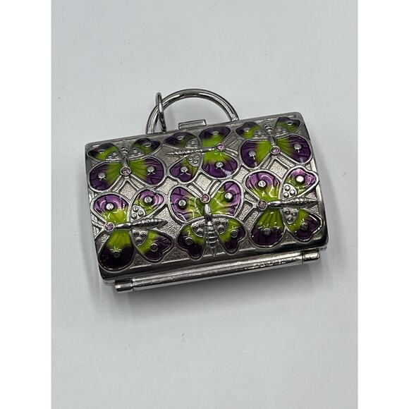 Judith Leiber Purple Green Enameled
Butterflies Motif Handbag Trinket Pill Case - Picture 2 of 8